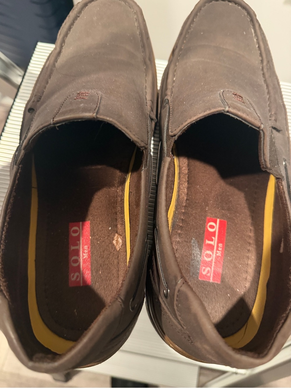solo Men’s Brown Slip-On Loafers with Yellow Insole Trim
